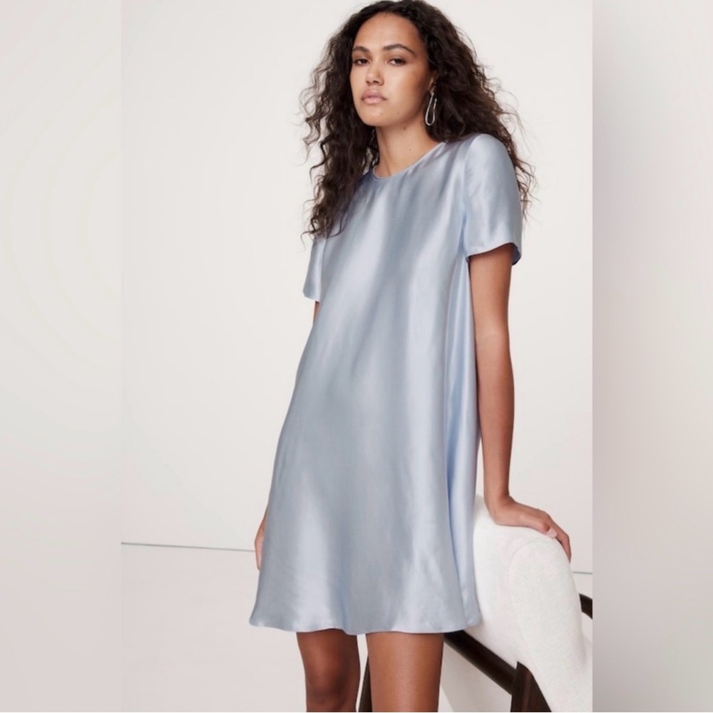 Banana Republic Silver-Blue Satin Mini Dress Medium